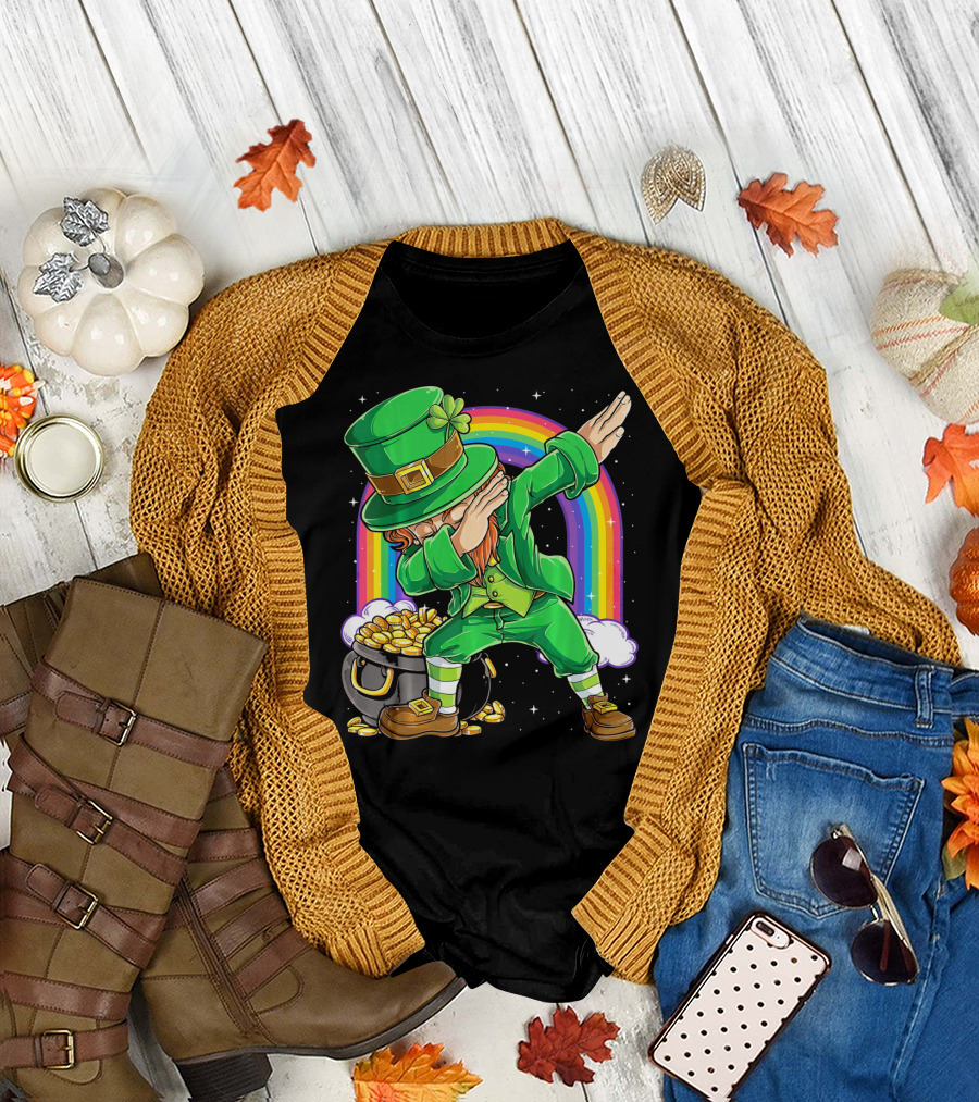 Dabbing Leprechaun Rainbow Pot of Gold St Patricks T-Shirt
