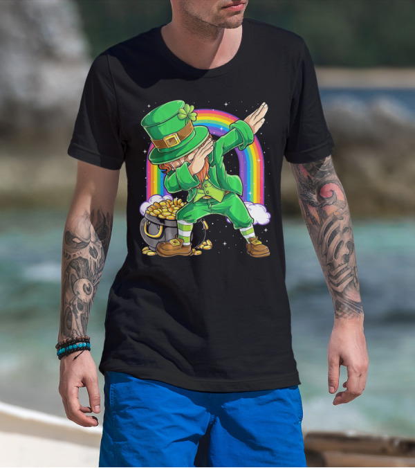 Dabbing Leprechaun Rainbow Pot Of Gold St Patricks T-Shirt