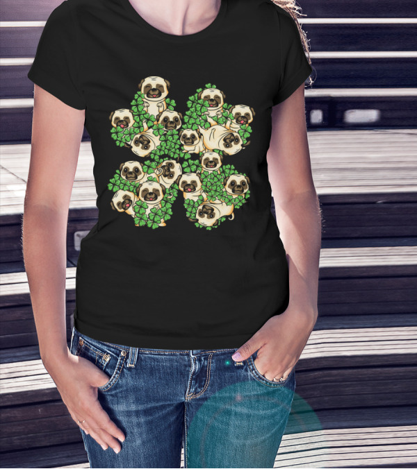 Pug St. Patricks Day Irish Pug Shamrock Clover Pugs T-Shirt