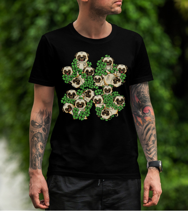 Pug St. Patricks Day Irish Pug Shamrock Clover Pugs T-Shirt