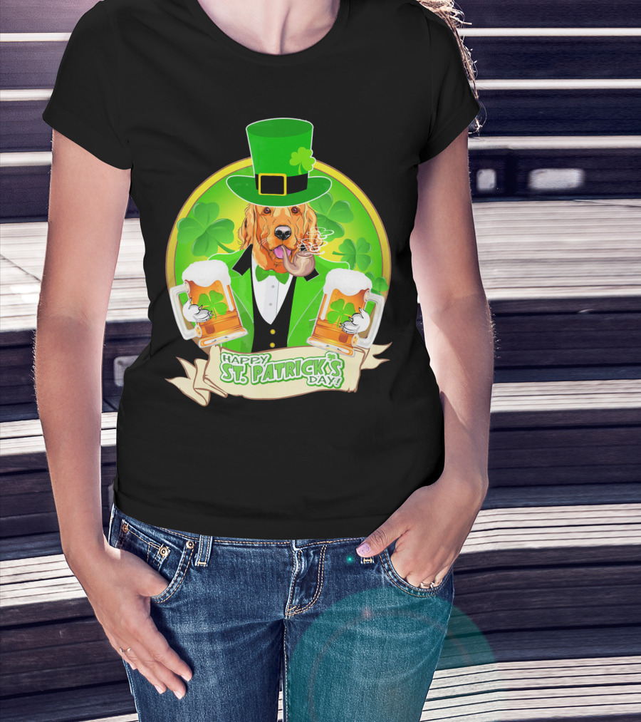 Happy St. Patrick's Day Golden Retriever Beer Fest T-Shirt