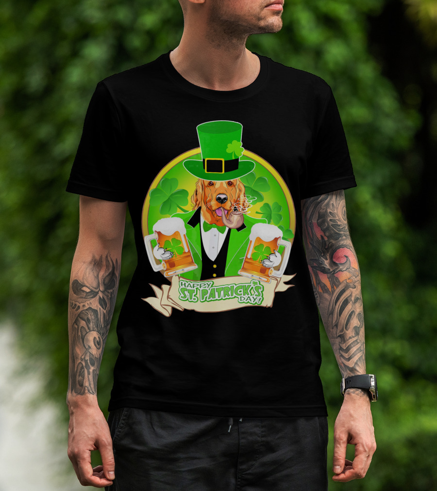 Happy St. Patrick's Day Golden Retriever Beer Fest T-Shirt