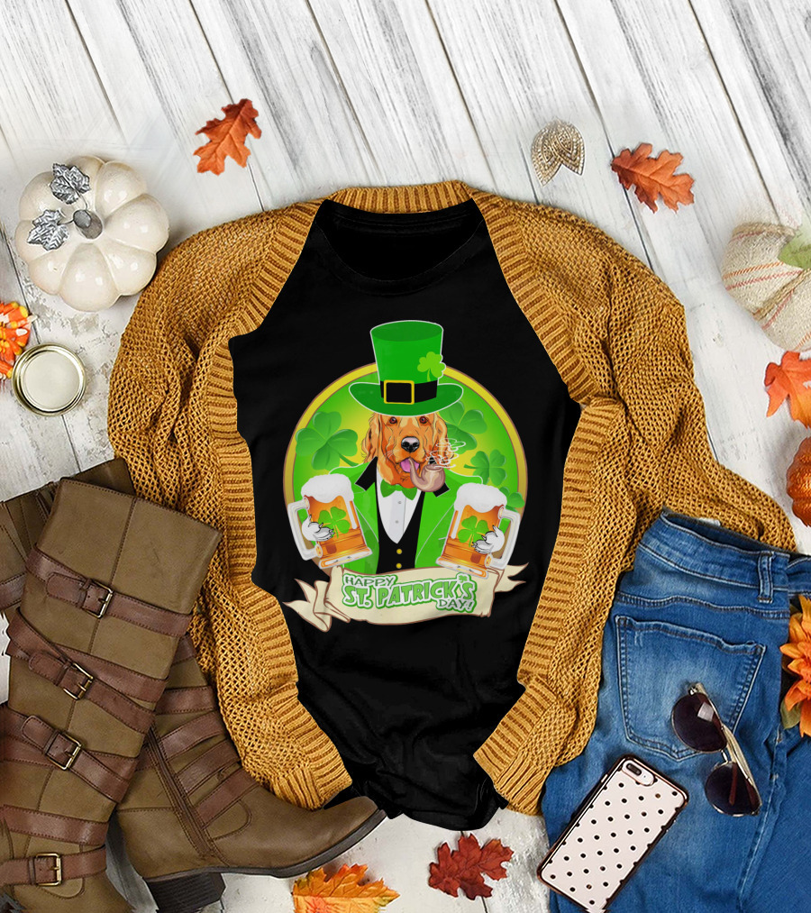 Happy St. Patrick's Day Golden Retriever Beer Fest T-Shirt