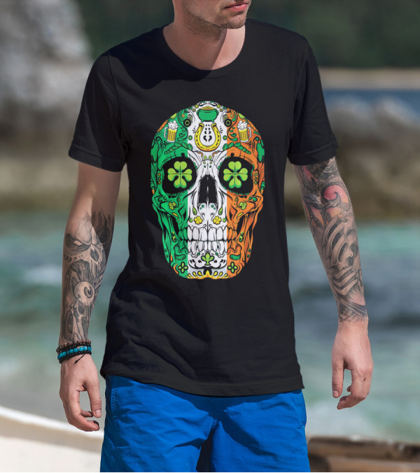 Sugar Skull Irish Leprechaun Shamrock St Patrick's Day T-Shirt
