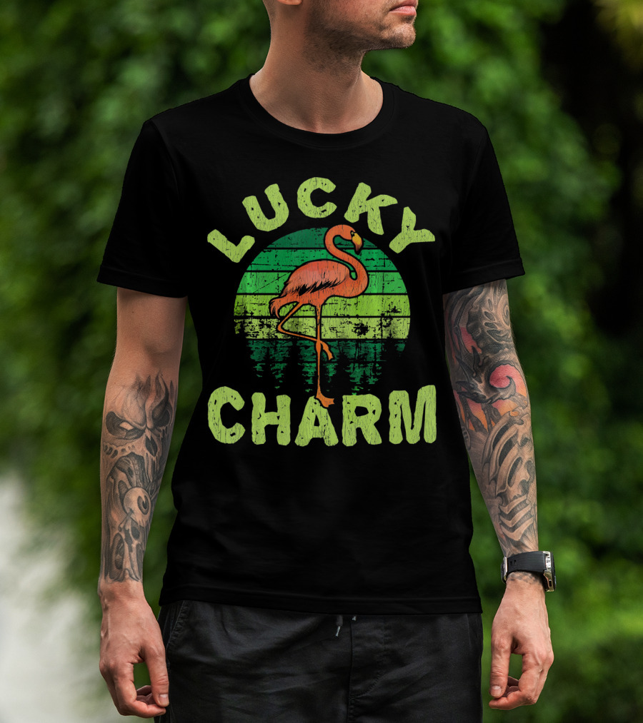 Lucky Charm Flamingo Vintage Bird Lovers T-Shirt