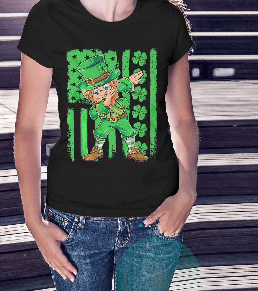 St Patricks Day Leprechaun Dab Shamrock Flag T-Shirt