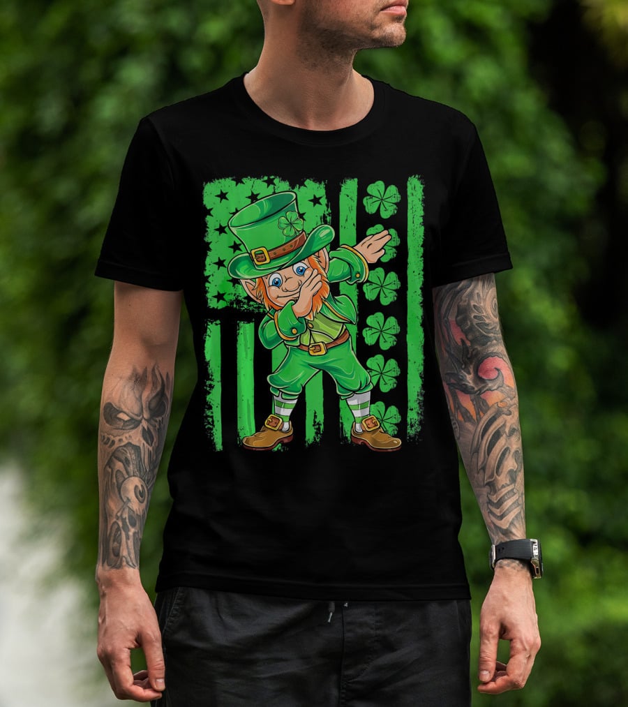 St Patricks Day Leprechaun Dab Shamrock Flag T-Shirt