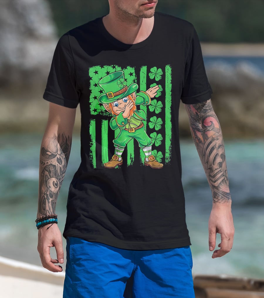 St Patricks Day Leprechaun Dab Shamrock Flag T-Shirt