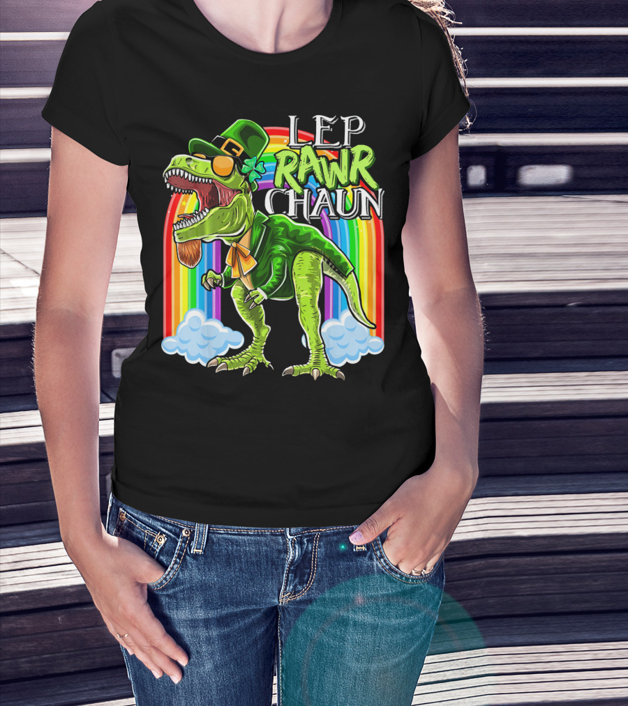 Leprawrchaun St. Patrick Day Rex Rainbow Dinosaur T-Shirt