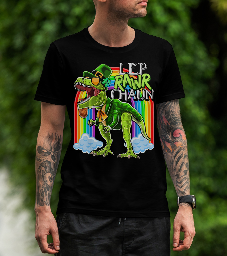 Leprawrchaun St. Patrick Day Rex Rainbow Dinosaur T-Shirt