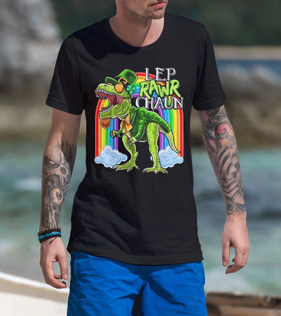 Leprawrchaun St. Patrick Day Rex Rainbow Dinosaur T-Shirt