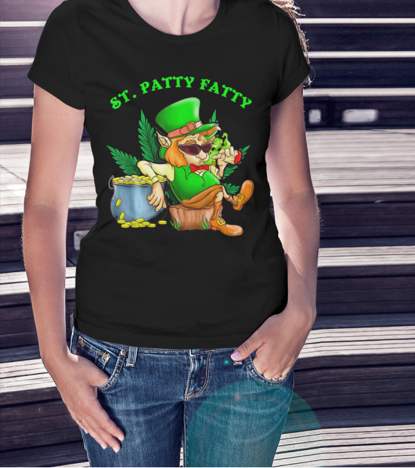 St. Patty Fatty Cool St. Patrick's Weed Smoking Leprechaun T-Shirt