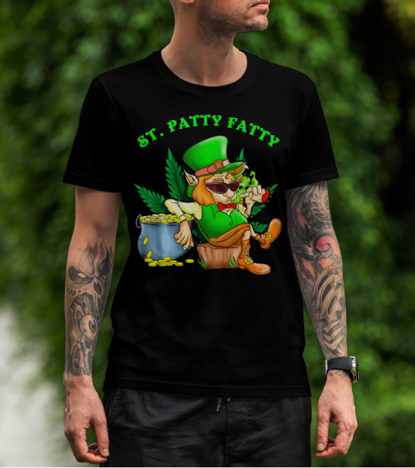 St. Patty Fatty Cool St. Patrick's Weed Smoking Leprechaun T-Shirt
