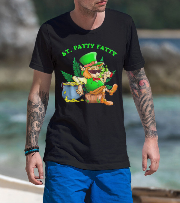 St. Patty Fatty Cool St. Patrick's Weed Smoking Leprechaun T-Shirt