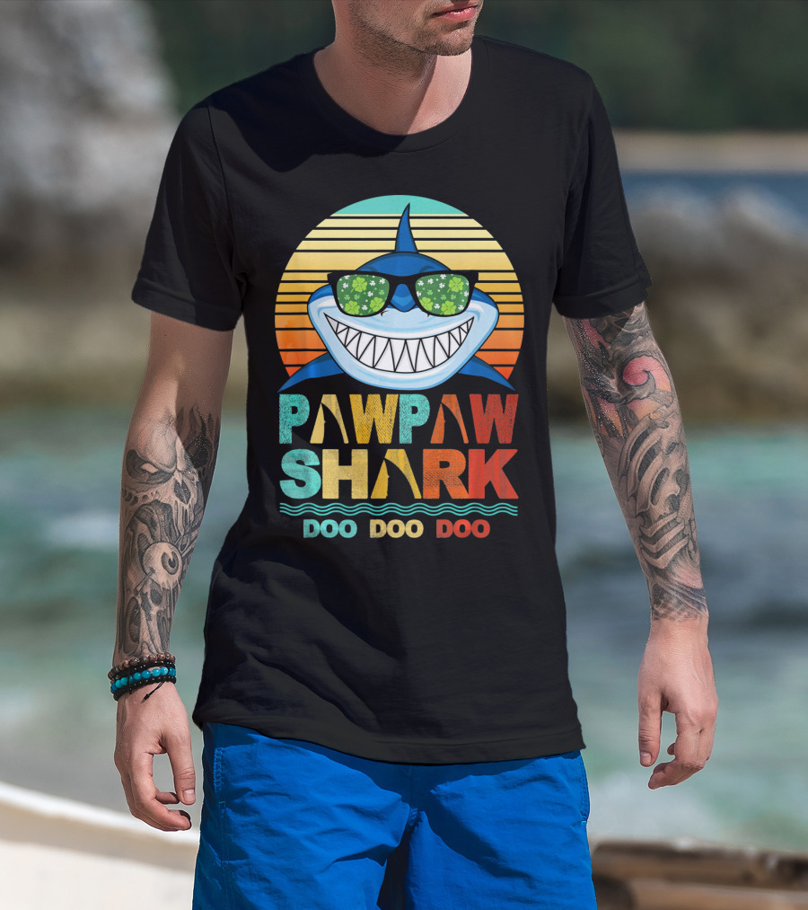 Pawpaw Shark Doo Doo Doo Sunglasses Retro Sunburst T-Shirt