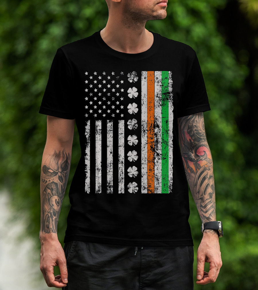 Irish American Flag Shamrock St Patricks Holiday T-Shirt