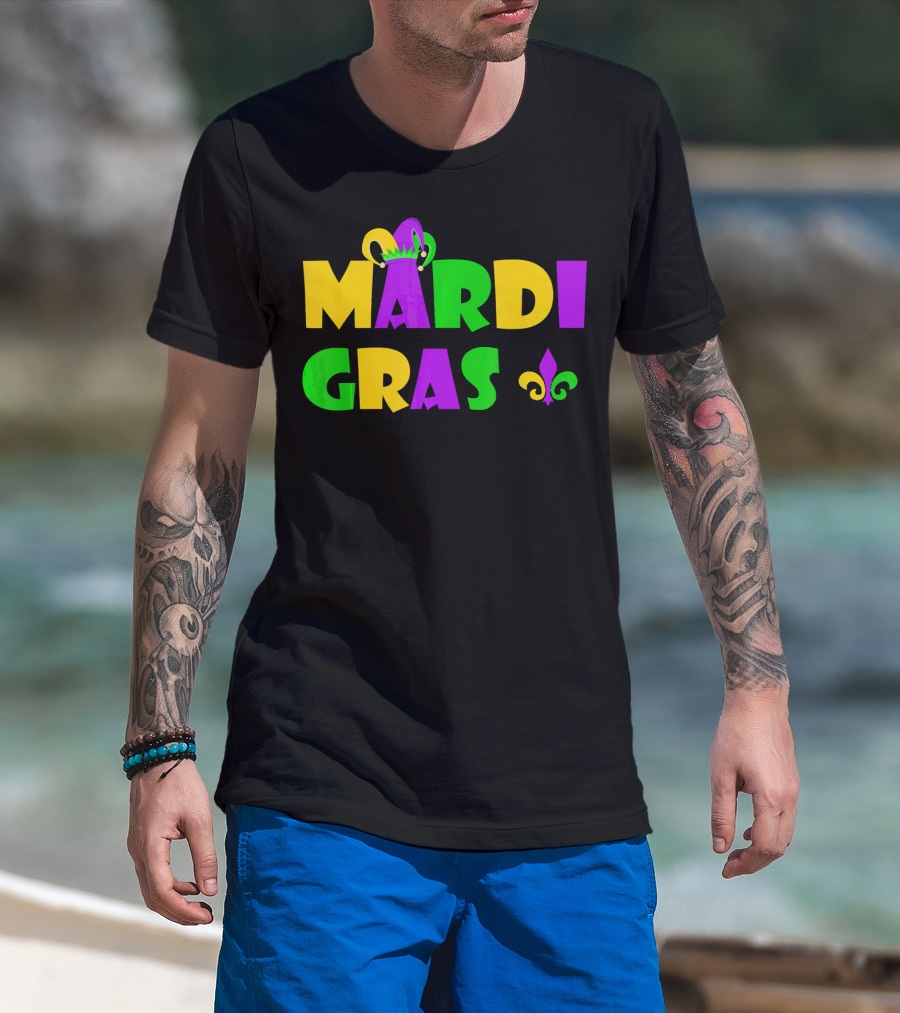 Mardi Gras Fun Party With Crown And Fleur-de-Lis T-Shirt