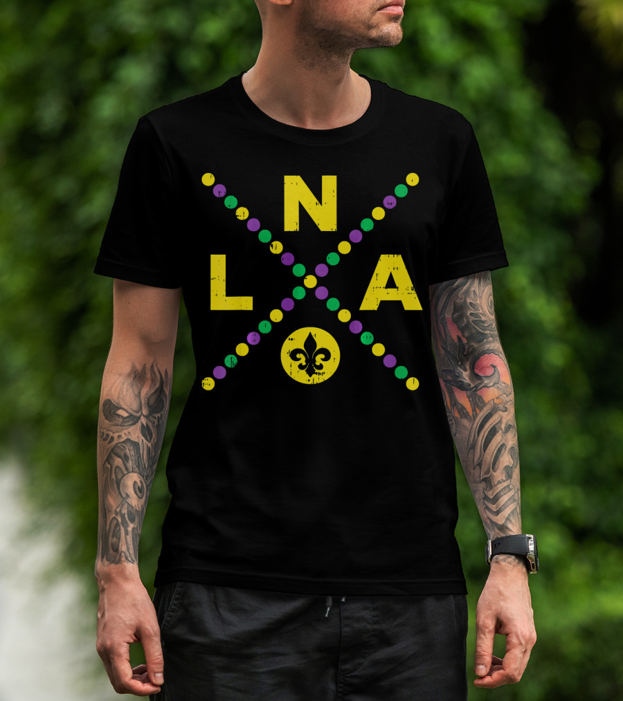 NOLA New Orleans Louisiana Jester Fleur-de-Lis Mardi Gras Colors T-Shirt