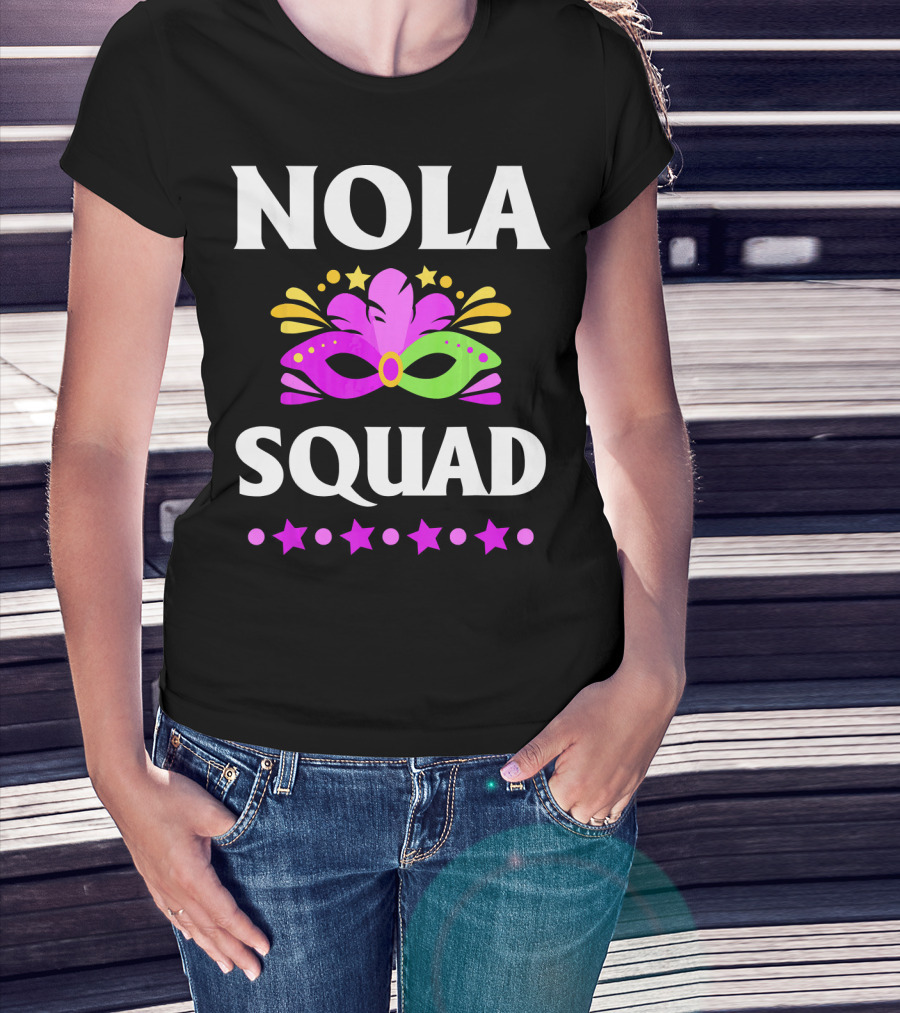 Nola Squad Mardi Gras Mask Stars T-Shirt