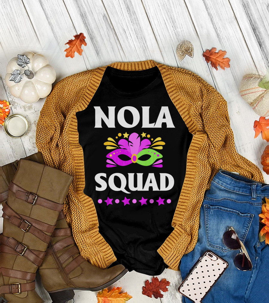 Nola Squad Mardi Gras Mask Stars T-Shirt
