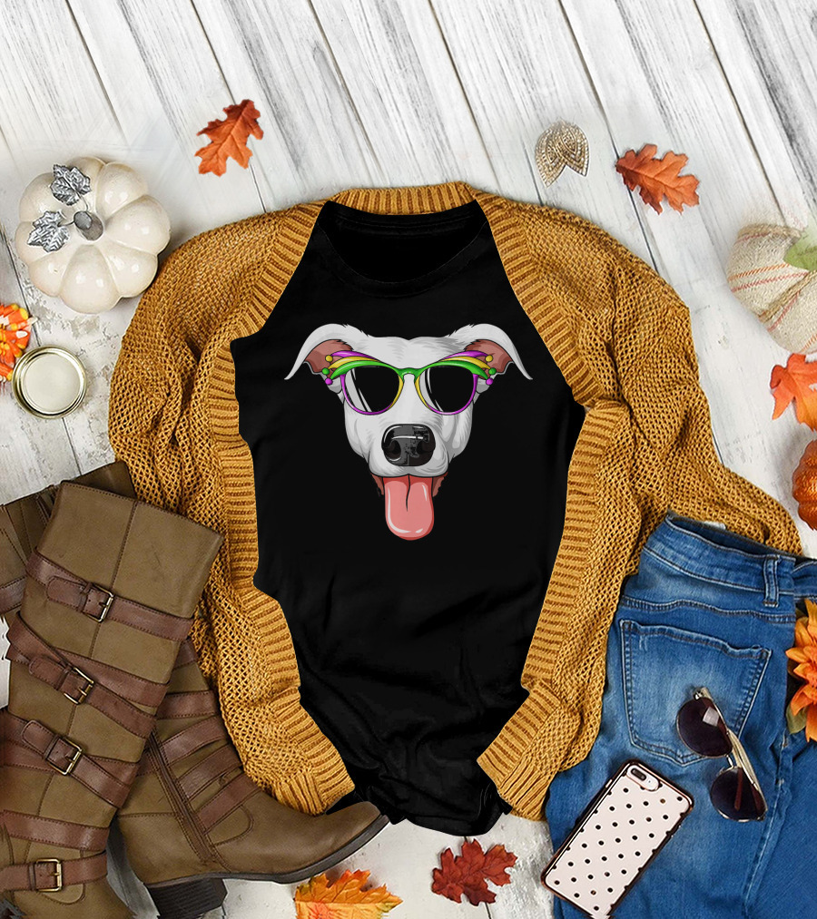 Greyhound Mardi Gras Carnival Mask Dog with Sunglasses T-Shirt
