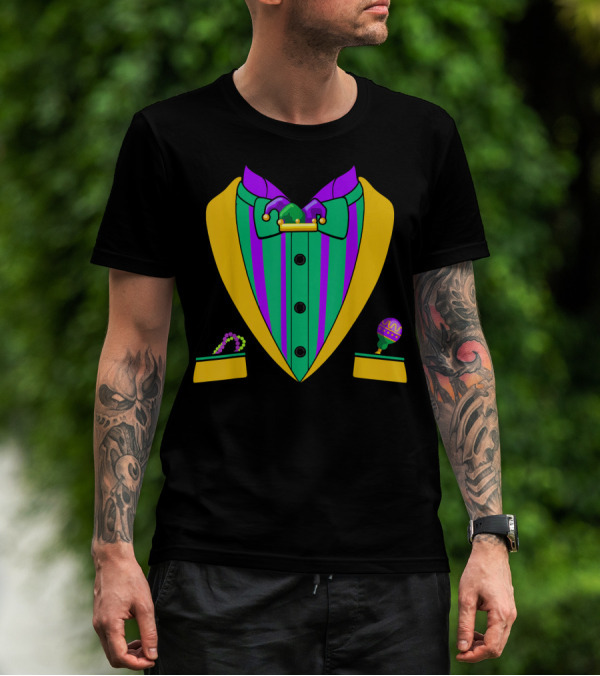 Mardi Gras Tuxedo Vest Costume Funny Maracas And Beads T-Shirt