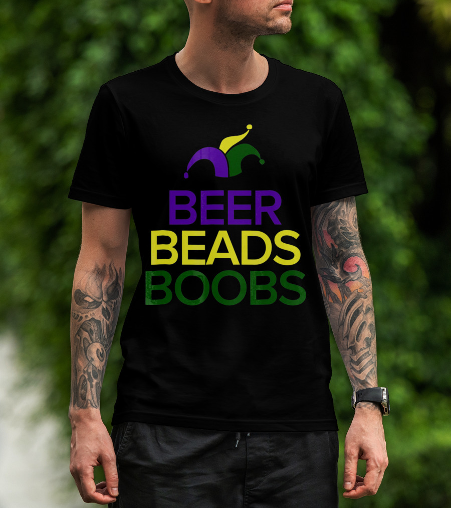 Beer Beads Boobs Mardi Gras Jester Hat T-Shirt