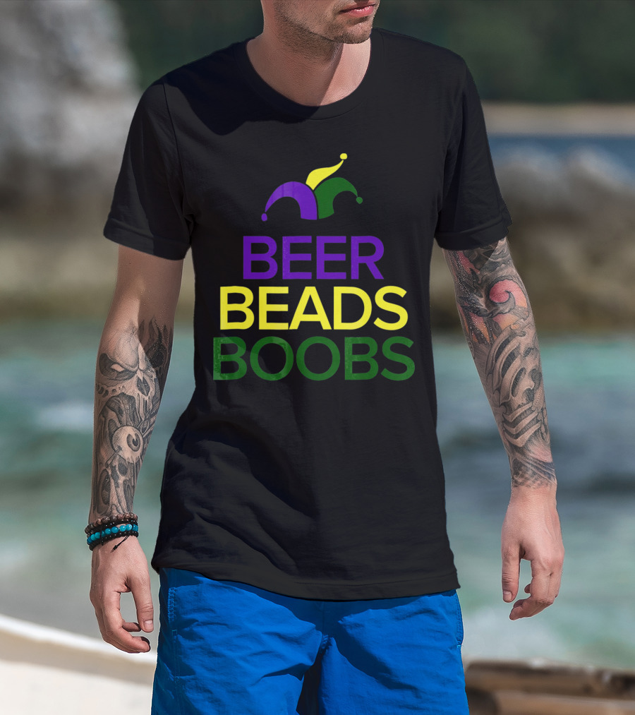 Beer Beads Boobs Mardi Gras Jester Hat T-Shirt