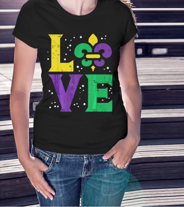 Love Jester Hat Funny Mardi Gras Carnival Fleur-de-Lis T-Shirt