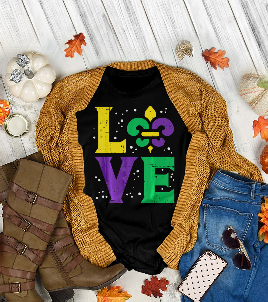 Love Jester Hat Funny Mardi Gras Carnival Fleur-de-Lis T-Shirt