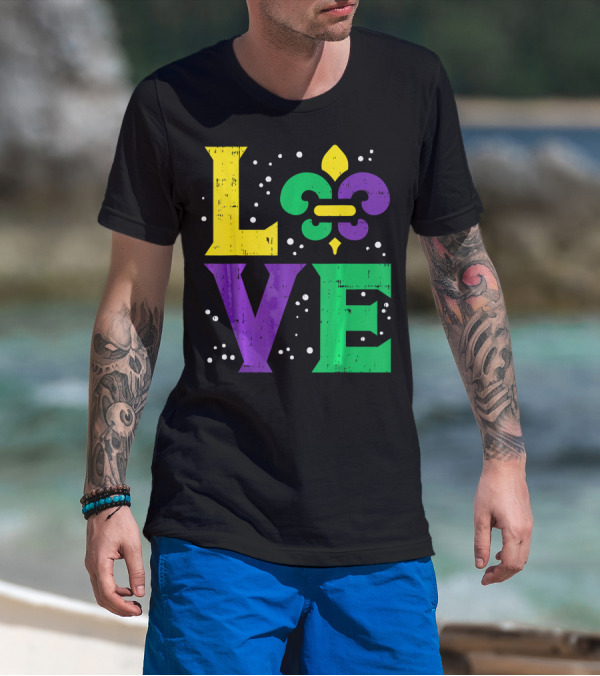 Love Jester Hat Funny Mardi Gras Carnival Fleur-de-Lis T-Shirt