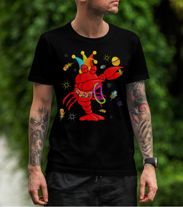 Mardi Gras Crawfish Dabbing Jester Hat Beads Feathers T-Shirt