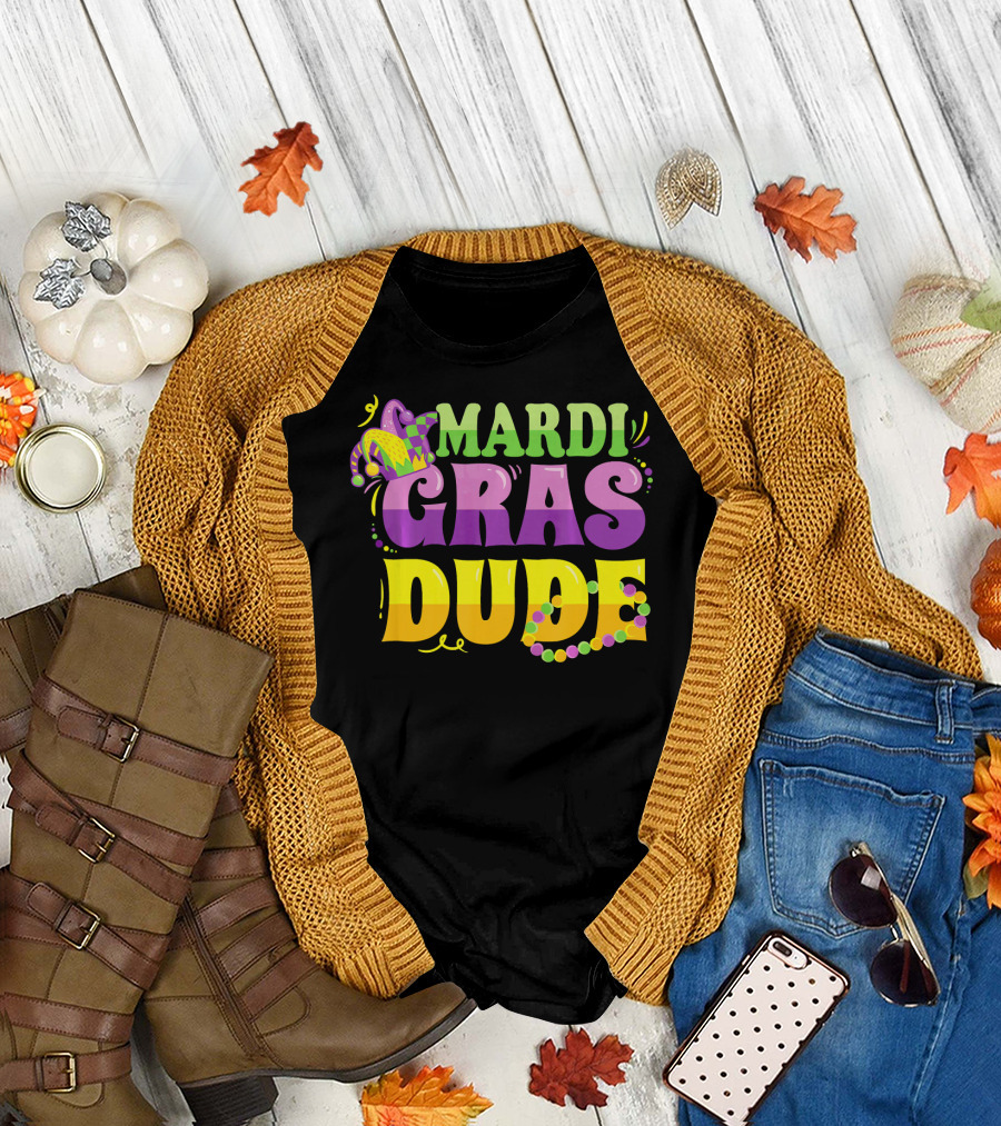 Mardi Gras Dude New Orleans beads and jester hat T-Shirt