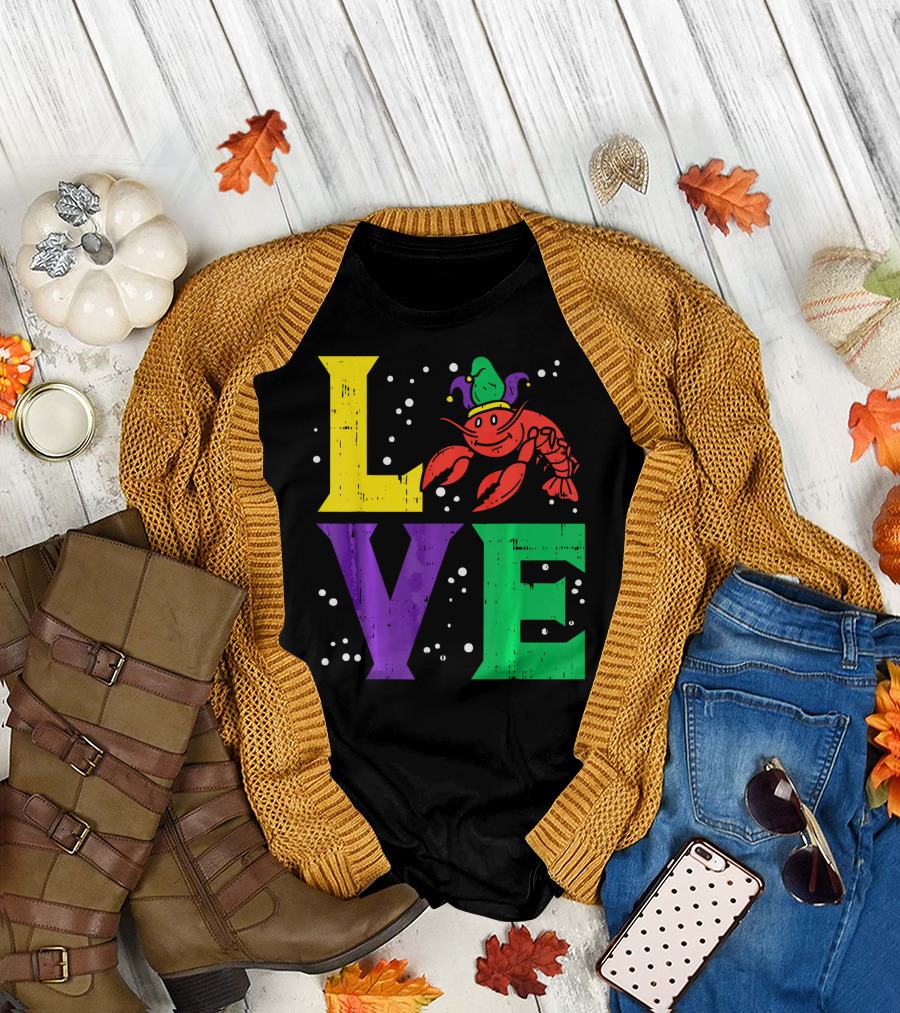 Love Crawfish Jester Hat Mardi Gras T-Shirt