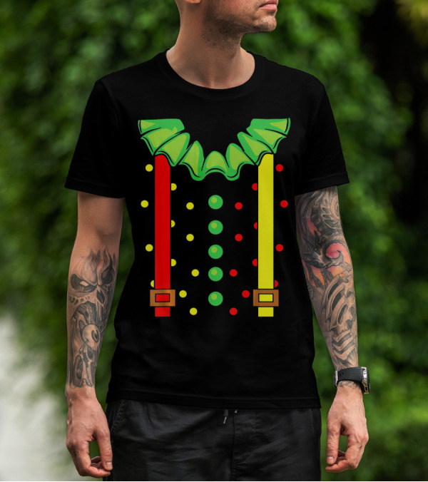 Funny Red And Yellow Suspenders With Green Jester Collar Clown T-Shirt