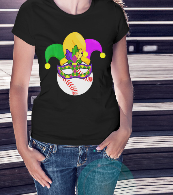 Baseball Carnival Jester Hat Mardi Gras Mask T-Shirt
