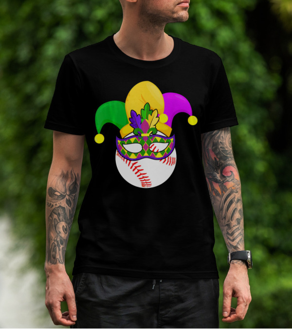Baseball Carnival Jester Hat Mardi Gras Mask T-Shirt