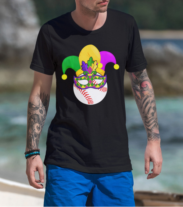 Baseball Carnival Jester Hat Mardi Gras Mask T-Shirt