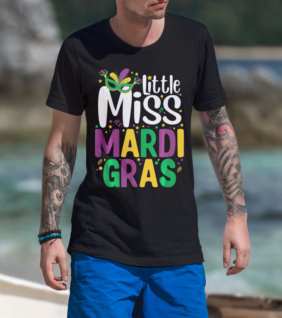 Little Miss Mardi Gras Mask And Celebration Colors T-Shirt