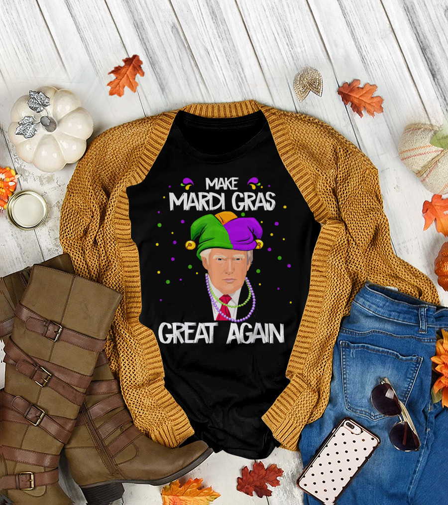 Make Mardi Gras Great Again Trump Jester Hat Beads T-Shirt