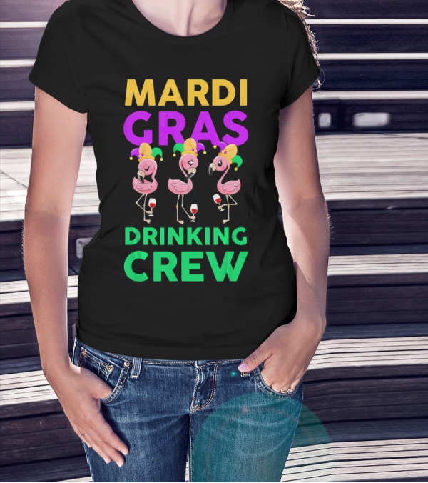 Mardi Gras Drinking Crew Flamingo Jester Party Fun T-Shirt