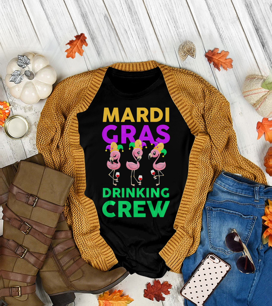 Mardi Gras Drinking Crew Flamingo Jester Party Fun T-Shirt