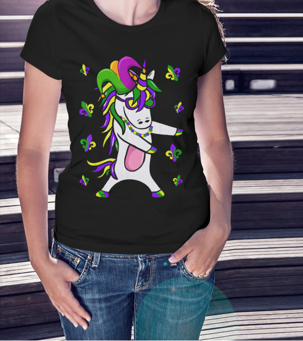 Flossing Unicorn Mardi Gras Floss Fleur De Lis Party T-Shirt