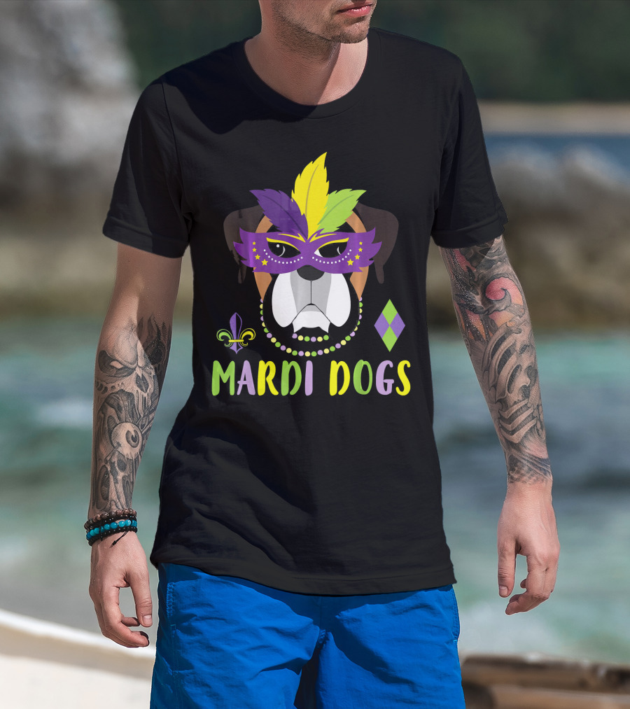 Boxer Dog Mardi Gras Mask Beads Mardi Dogs Fleur-de-Lis T-Shirt