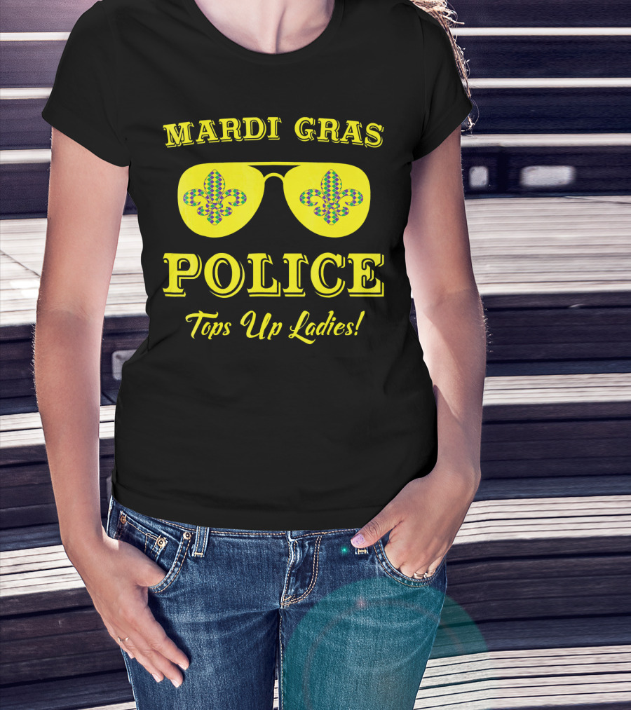 Mardi Gras Police Tops Up Ladies Sunglasses Fleur-de-Lis T-Shirt