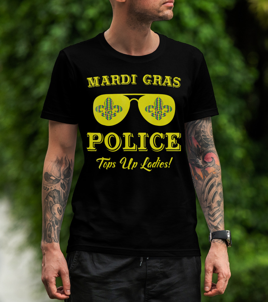 Mardi Gras Police Tops Up Ladies Sunglasses Fleur-de-Lis T-Shirt