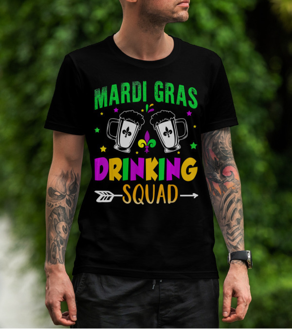 Mardi Gras Drinking Squad Beer Mug Fleur De Lis Party T-Shirt