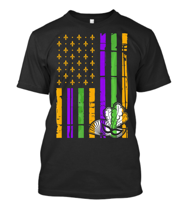 US Mardi Gras Celebration Flag Fleur De Lis Mask T-Shirt