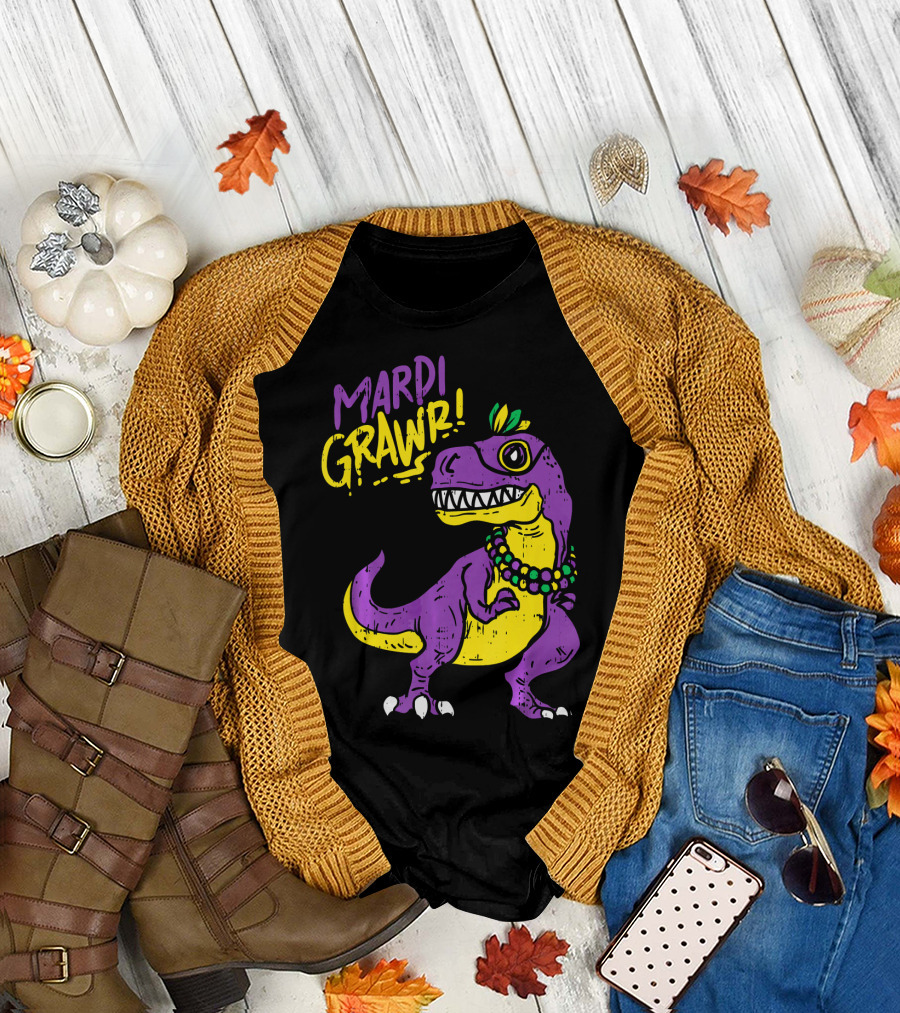 Mardi Grawr Rex Dinosaur Dino Mardi Grawr T-Shirt