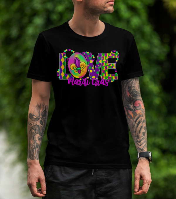 LOVE Mardi Gras Celebration Fleur-de-Lis T-Shirt